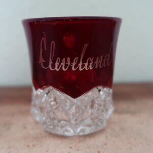 Vintage Collectible Cleveland OH Ruby Red Cut to Clear Glass Mug